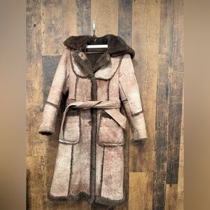 Vintage Shearling sheep skin Coat with Hood and Belt